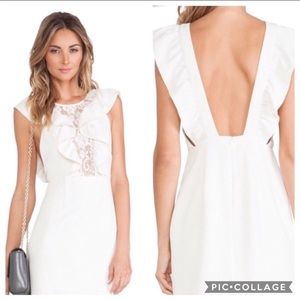 NBD Cream Lace Ruffles Open Back Dress